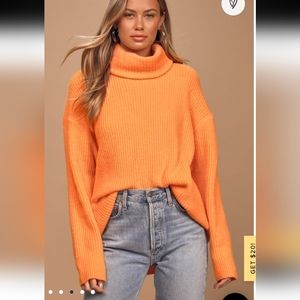 NWT Lulu's Brightly Pleased Orange Oversized Knit Turtleneck Sweater M